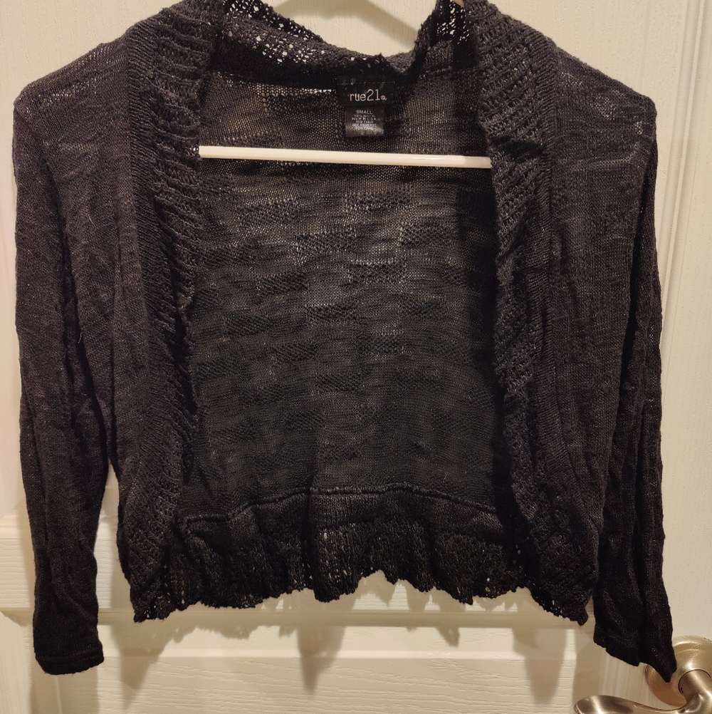 Rue 21 Black Knitted Mid Sleeve Cardigan